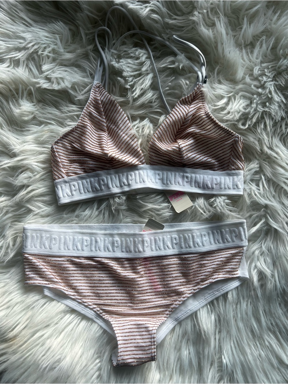 PINK • Victoria's Secret Pink & White Striped Bralette Bikini Set